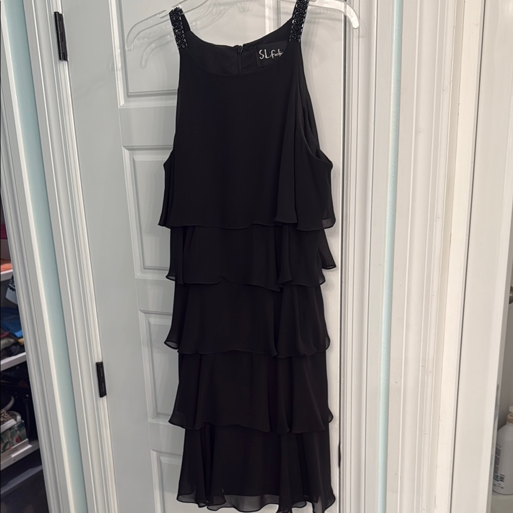 SL Fashions Black Asymmetrical Ruffled Sundress